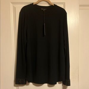 DG2 by Diane Gilman Black Long Sleeve Top with Studded Cuffs